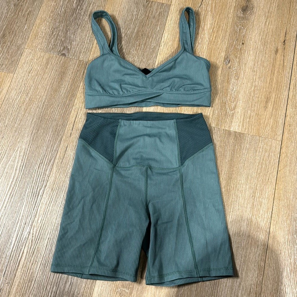 For Love & Lemons Dani Biker Teal Short Set